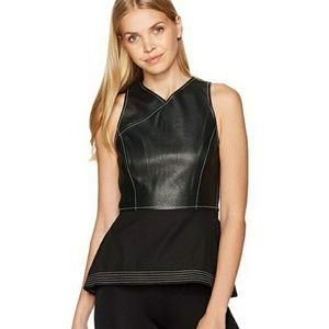 BCBGMAXAZRIA Luella Faux-Leather Peplum Top